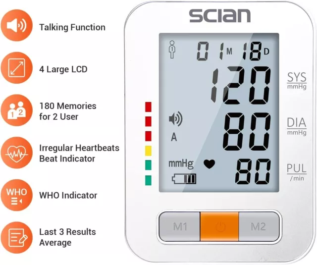 Scian LCD Blood Pressure Monitor Upper Arm BP Cuff Gauge Pulse Automatic Machine