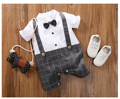 Baby Boy Grigio Romper Suit Matrimonio Partito Formale Smart Vestito Pantaloni corti 0-18m