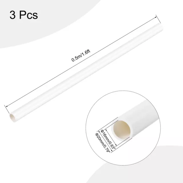 PVC Tuyau 16mm Dia Interne 20mm Dia Externe 500mm Blanc pour Câble Manchon 3pcs 2