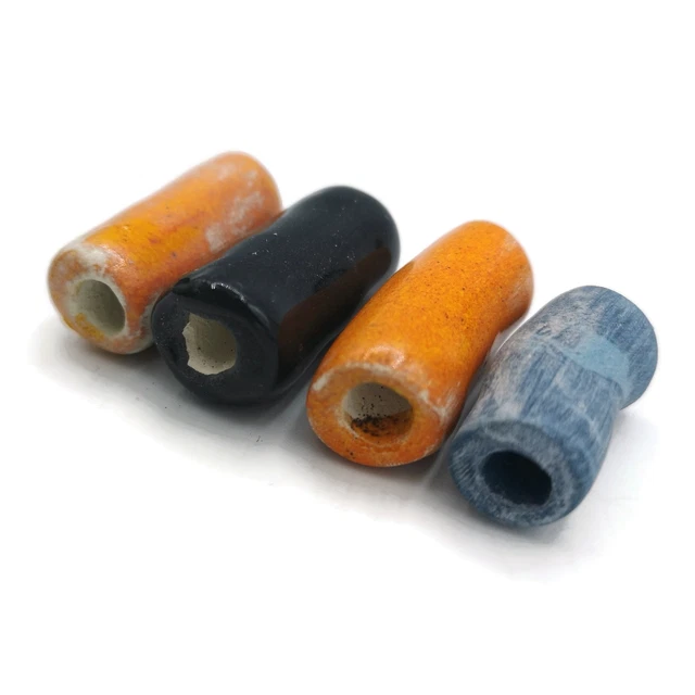 Assorted 4Pc Artisan Ceramic Large Hole Tube Beads For Macrame Jewelry Making