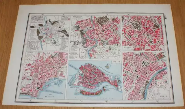Maps: Street Plans of Cities in Italy: Rome, Naples etc Harmsworth's 1922 Atlas