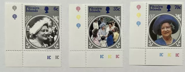 1985 Pitcairn Islands Lot Of 3 Mint Stamps Tabs 85Th Birthday Queen Elizabeth Ii