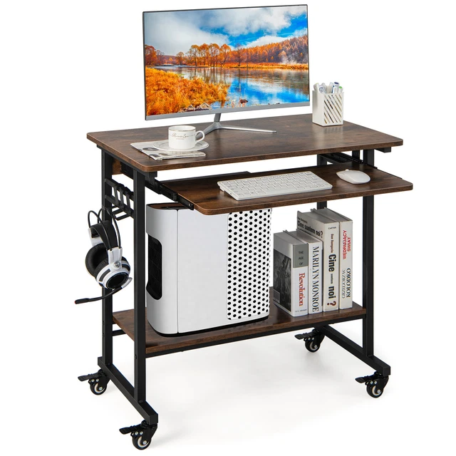 COSTWAY COMPUTER DESK Rolling Laptop Cart Writing Workstation w