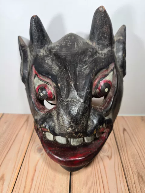 Mexican Folk Art Carved Wood Mask Devil Diablo Demon w/ Horns