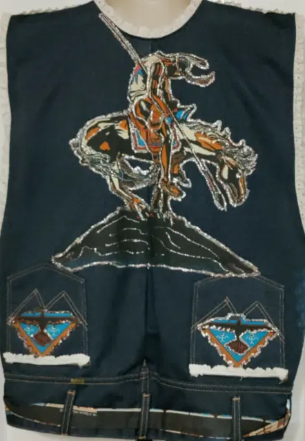 End Of The Trail Denim Vest Jean Jacket Large Handmade Upcycled