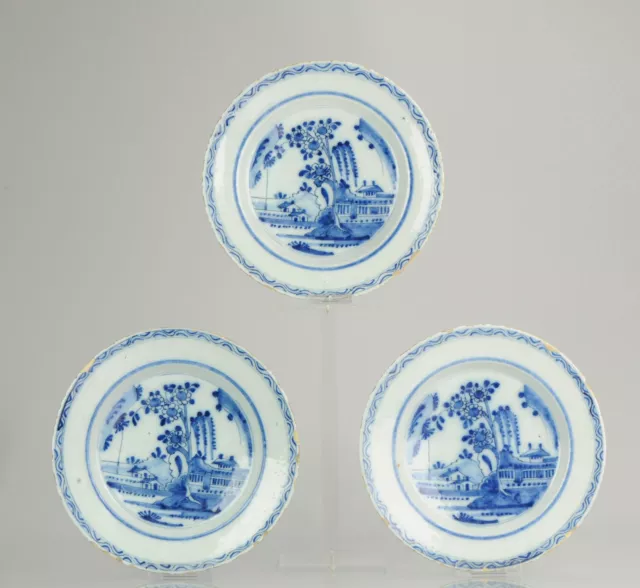 Antique 18th C Dutch Delft Plate Charger Delftware Delft Blue Garden Ant...