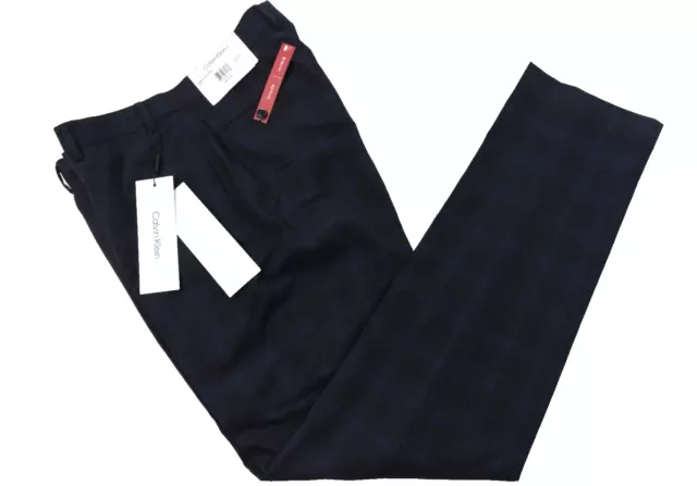 Calvin Klein Mens Wool Dress Pants New 36 x 34 Blue Plaid X-Slim Fit