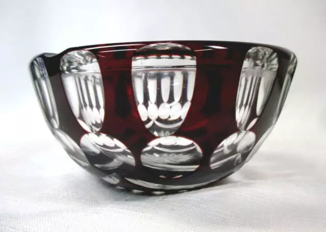 Bohemian Ruby Cut To Clear Art Glass Round Ashtray