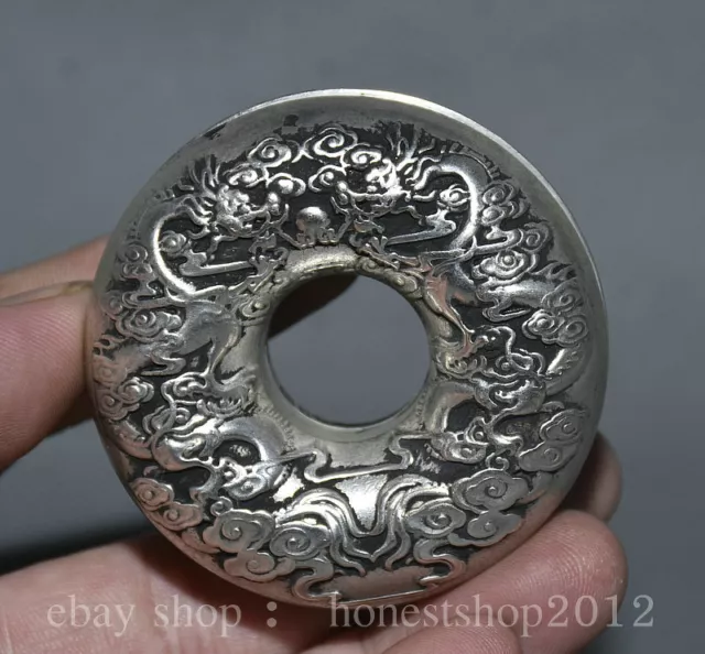 2.4" Alte Chinesische Silber Fengshui Tier Drachen Spiel Perlen Amulett Anhänger