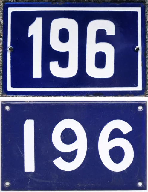 Old blue French house number 196 door gate plate plaque enamel steel metal sign