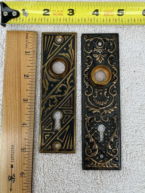 Lot of 2 Vintage Antique Door Plates Keyhole Victorian Eastlake Fancy Ornate