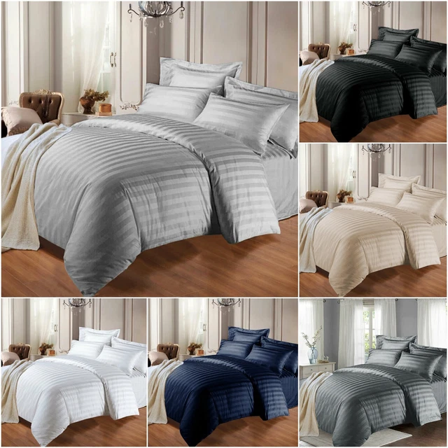 Juego de ropa de cama edredón a rayas reversible con funda de almohada individual doble King
