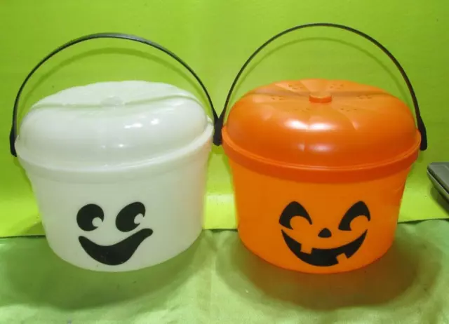 Vintage 1986 McDonalds Happy Meal Halloween 2 Bucket Set Glow in Dark Pumpkins