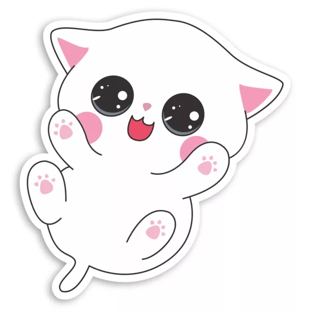 2 x 10cm Cute White Cat Vinyl Stickers - Kitten Lucky Fun Laptop Sticker #34206