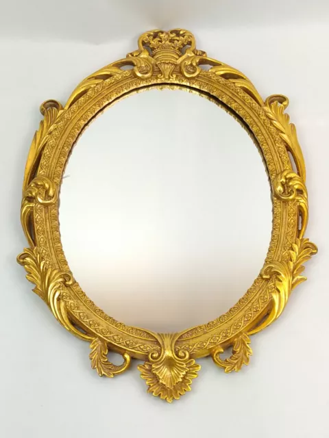 Ornate Gold Wall Mirror Oval 21X14" Resin Hollywood Regency Rococo Gilded VTG