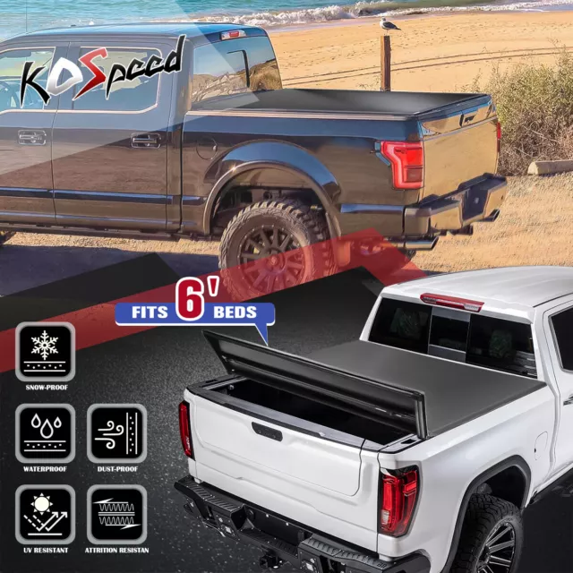 Vinyl Soft Top Tri-Fold Tonneau Cover for 89-04 Toyota Pickup Tacoma 6Ft Bed