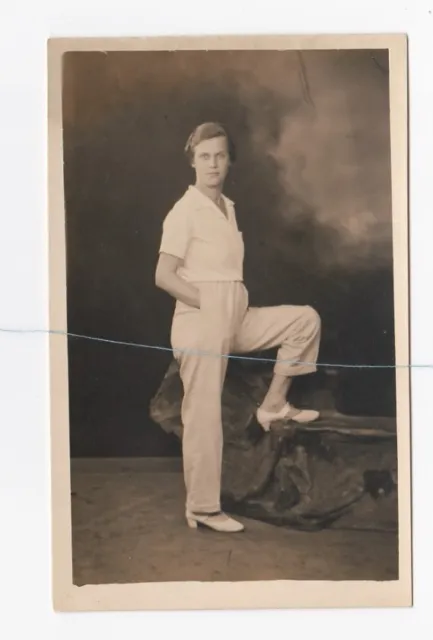 Vintage Photograph 1930s Woman Strong Pose Androgynous trouser Fashion Blackpool