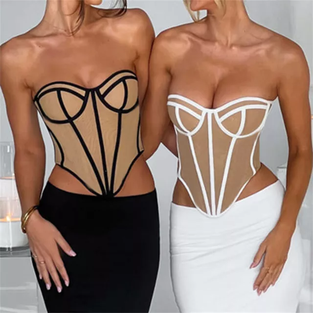 Women’s Sexy Sleeveless Backless Strapless Boned Bustier Corset Crop Tank Tops