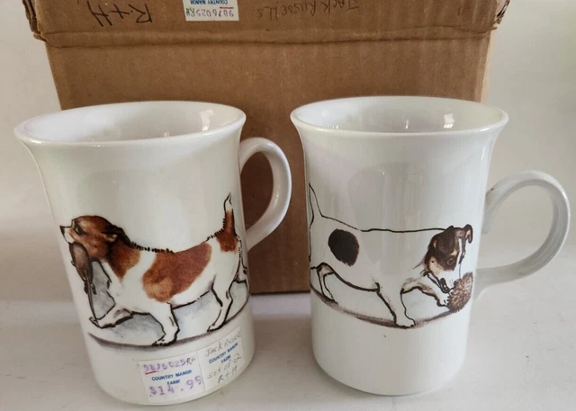 Lot of 2 different dog Mugs ~ Louise Wood 1986 England Dog Gray's Terrier  *NEW