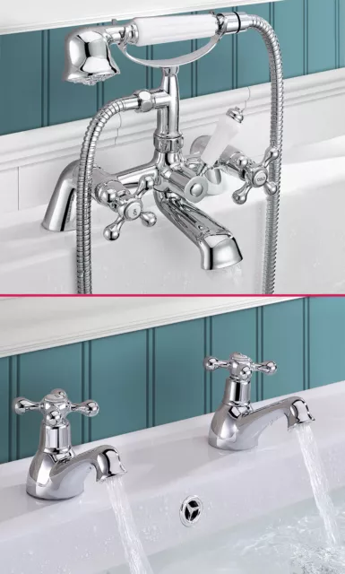 Stafford Traditional Classic Bathroom Bath Shower Mixer And Twin Basin Taps Set