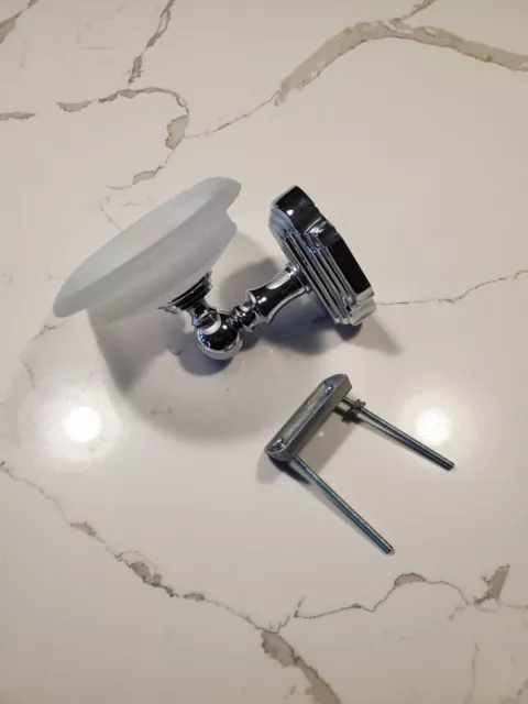 Wall Mount MCM Bathroom Soap Dish Holder w/ Frosted Glass Brass Vintage Heavy