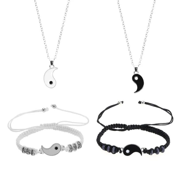 4x Yin Yang Pendant Necklace Bracelet Set Matching Couples Jewelry for Couple
