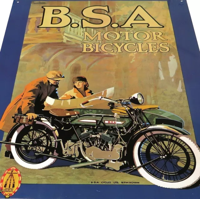 B.S.A Motor Bicycles Altes Blechschild Birmingham um 1990 TOP Motorrad OLDTIMER