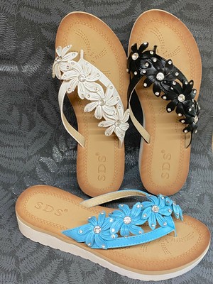 Damen Sandalen Zehentrenner Blumen Sommerschuhe Zehenspreizer 896441 Modatipp 