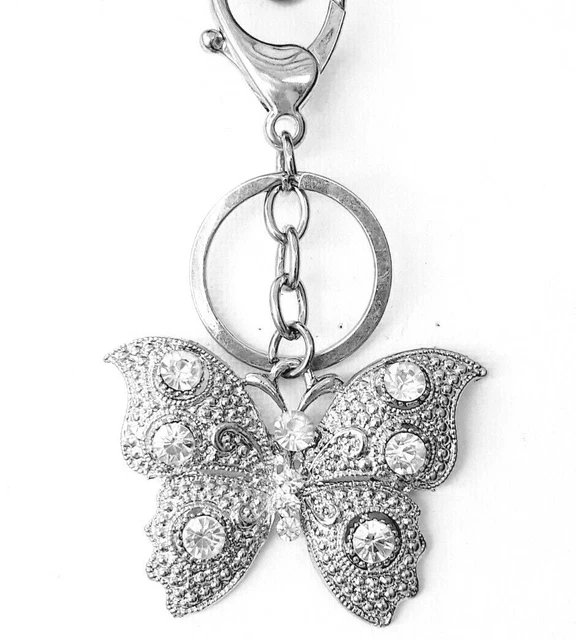 Bijou Décoratif Pour Sac à Main Ou Porte-Clés - Papillon En Métal Argenté Et Strass Blanc, Neuf Avec Étiquettes