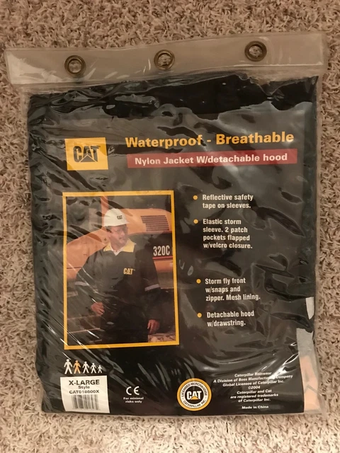 NEW! Cat (caterpillar) rain jacket. XL Black Waterproof, nylon, detachable hood.