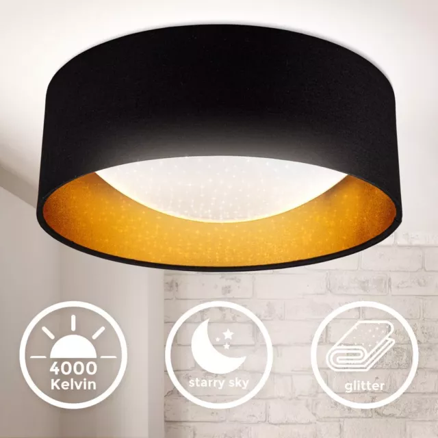 Plafonnier LED effet étoiles noir doré abat-jour textile 12W plafond chambre