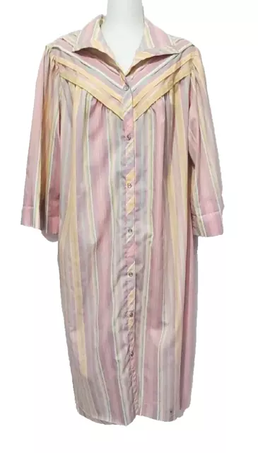 Vtg Models Coat Robe XL Pastel Pink Striped House Coat MuuMuu Lounge Dress