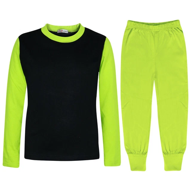 Bambine Pigiama Contrasto Calce Colore Tinta Unita Moda Set New Età 2-13 Anni