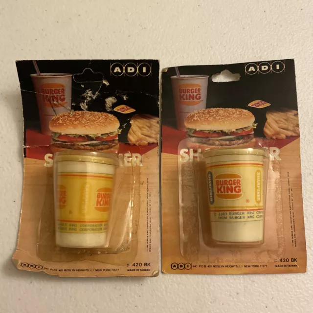 2 Vintage c.1983 Burger King Soda Drink Cup Advertising Pencil Sharpeners