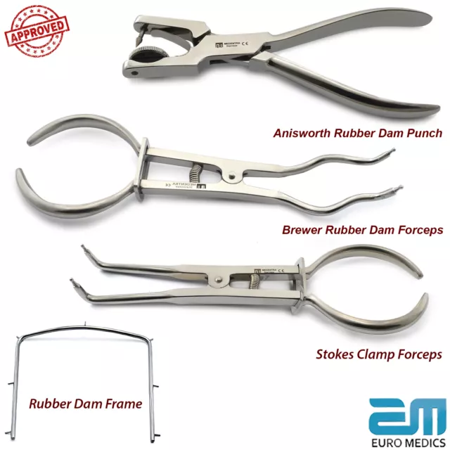 Basic Rubber Dam Kit Endo Ainsworth Hole Punch Plier Brewer Clamp Forceps Stokes