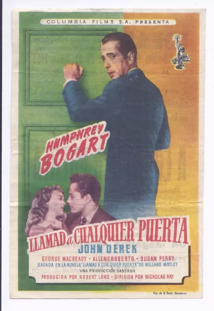 Cartel de cine antiguo. Llamad a cualquier puerta. Humprey Bogart. Old movie pos