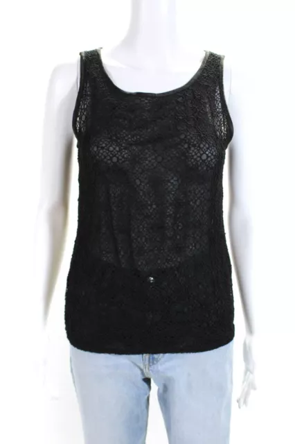 Yves Saint Laurent Womens Floral Lace Sleeveless Scoop Neck Tank Black Size 38