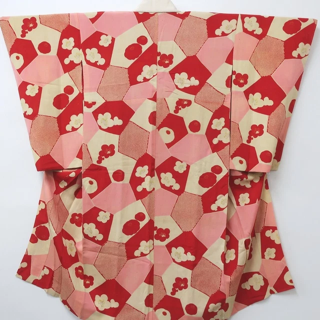 8870B2 Silk Vintage Japanese Kimono Juban Plum blossom Kinsha