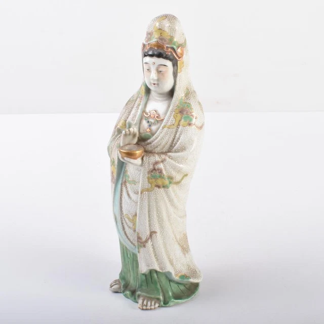 Kutani ware Guanyin Bodhisattva Buddha statue 9.5inch art Porcelain figure