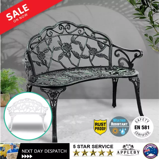 Garden Bench Outdoor Patio Chair Park Vintage Seat Cast Aluminium Weatherproof