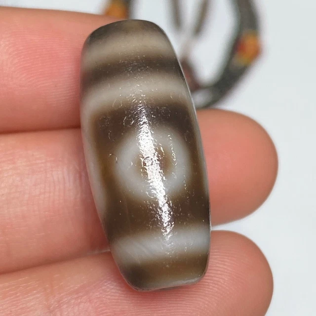 Ancient Tibetan DZI Beads Old Agate Ruyi 2 Eye Totem Amulet Pendant GZI 28×12mm