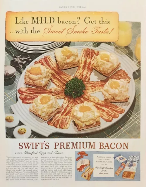 1942 Swifts Premium Bacon Vintage Ad Like mild bacon