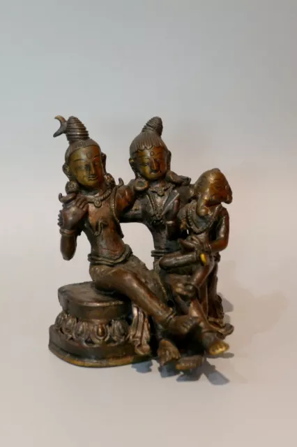 Ancienne figure en bronze Inde Shiva Parvati Ganesh 18è 2