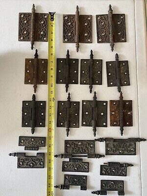 Lot Of 11 Antique Eastlake Cast Iron Door Hinges (3) 4" X 4" & (8) 3" X 3-1/2"