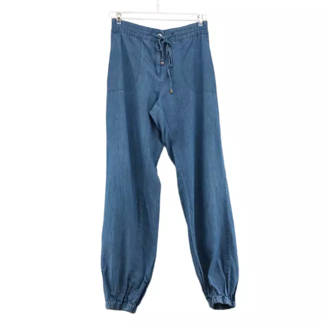 Tahari Pants Womens Medium Blue Jogger Chambray Drawstring Elastic Waist Casual