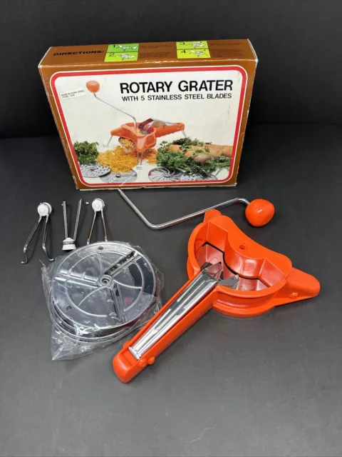 Vtg Rotary Grater 5 Stainless Steel Cutter Plates Slicer Shredder Julienne NOS