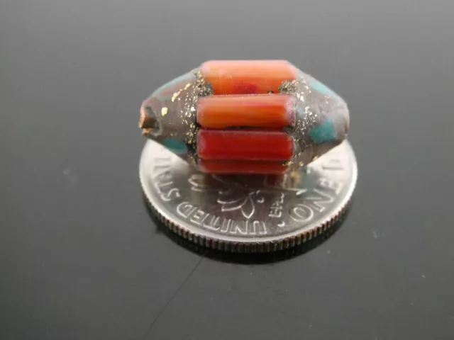 Vintage Tibetan Red Coral Inlaid Turquoise Bronze Amulet Loose Bead Component