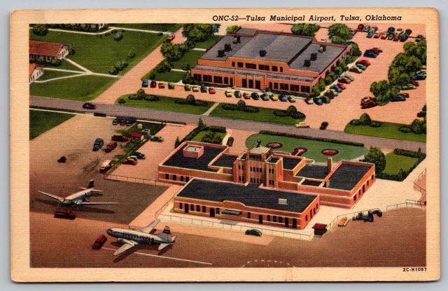 Postcard Aerial View Tulsa Municipal Airport Tulsa Oklahoma VTG c1950   A17