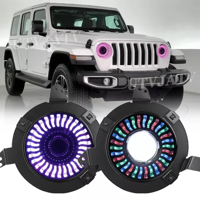 9" RGB Demon LED Headlights Chasing Halo Combo For Jeep Wrangler JL Gladiator JT