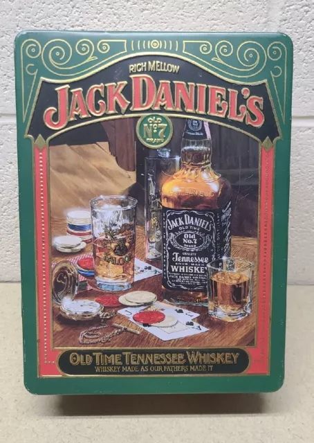 Jack Daniels Whiskey Old No. 7 Hinged Tin Box Mansfield England 8x11” Man Cave